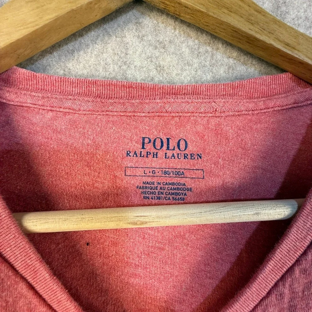 Polo Ralph Lauren Mens V-Neck T-Shirt Large Heather‎ Coral Red Navy Pony Logo